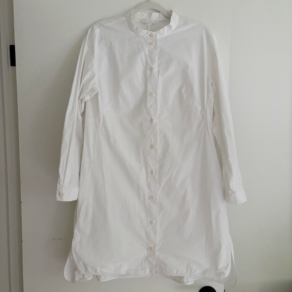 COS Mandarin Collar Shirt Dress White Size 10 Cotton Long Sleeve - Picture 3 of 6
